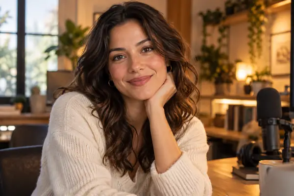 Porträt von Emma Rodriguez in einer warmen Innenumgebung